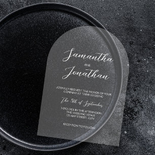 Chic White Calligraphy Script Arch Wedding Acrylic Invitations