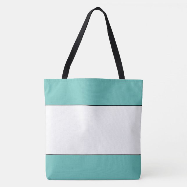 Chic White Centre Light Teal Top Bottom Stripes Tote Bag (Front)