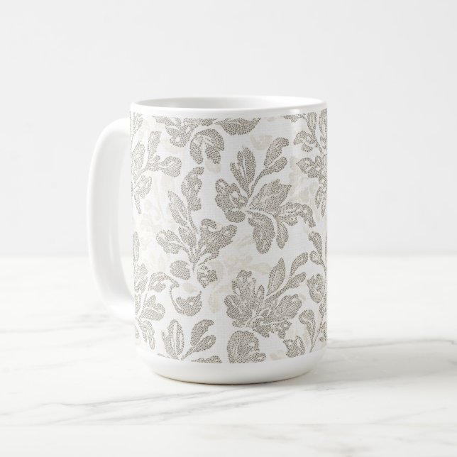 Chic White Cream Floral Coffee Mug (Front Left)