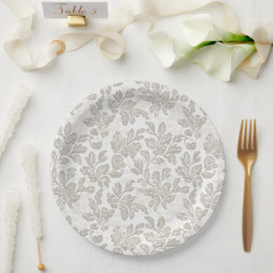 Chic White Cream Floral Wedding Paper Plate