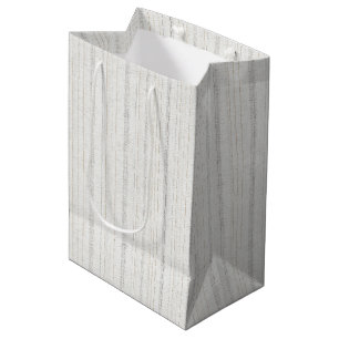 Chic White Cream Grey Stripes Wedding Medium Gift Bag