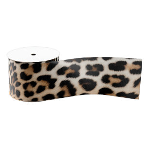 Chic White Cream Leopard Print Grosgrain Ribbon