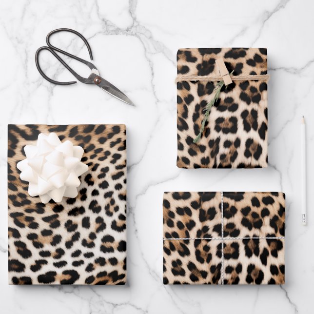 Chic White Cream Leopard Print Wrapping Paper Sheet (Front)