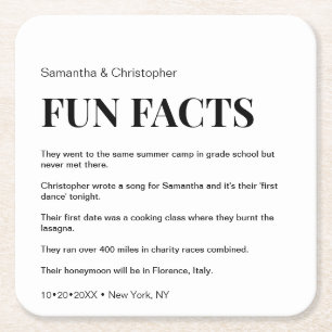 Chic White custom fun fact list Wedding Square Paper Coaster