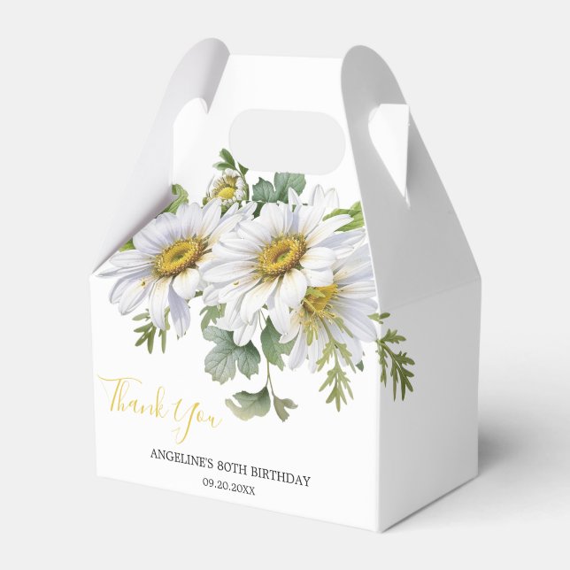 Chic White Daisy Floral Greenery Birthday Favour Box (Front Side)