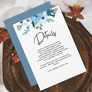 Chic white dusty blue floral wedding details enclosure card