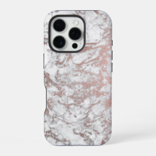 Chic white faux rose gold modern marble iPhone 16 pro case