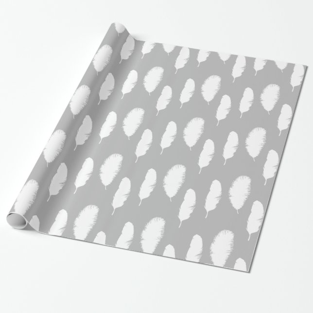 Chic White Feathers Wrapping Paper (Unrolled)