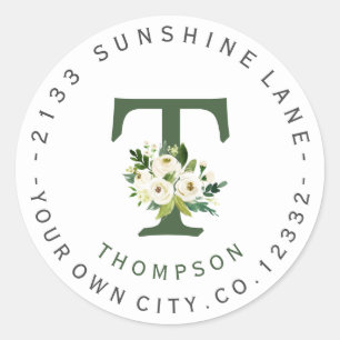 Chic White Floral Circular Address Label