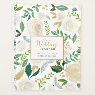 Chic White Floral Gold Wedding Planner notebook