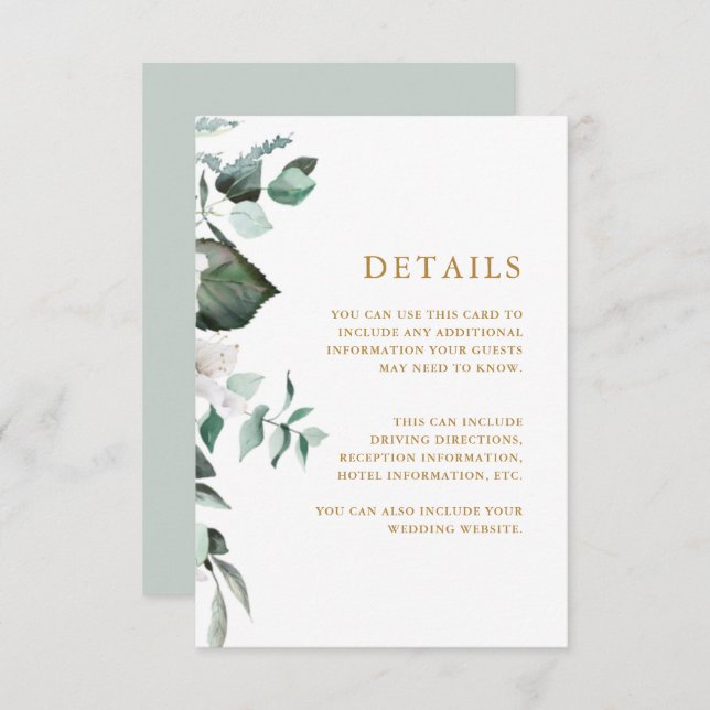 Chic White Floral Guest Information Enclosure Card (Front/Back)