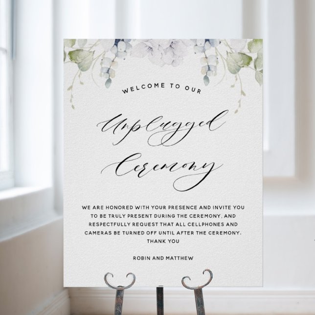 Chic White Floral Unplugged Ceremony Wedding Sign (Creator Uploaded)