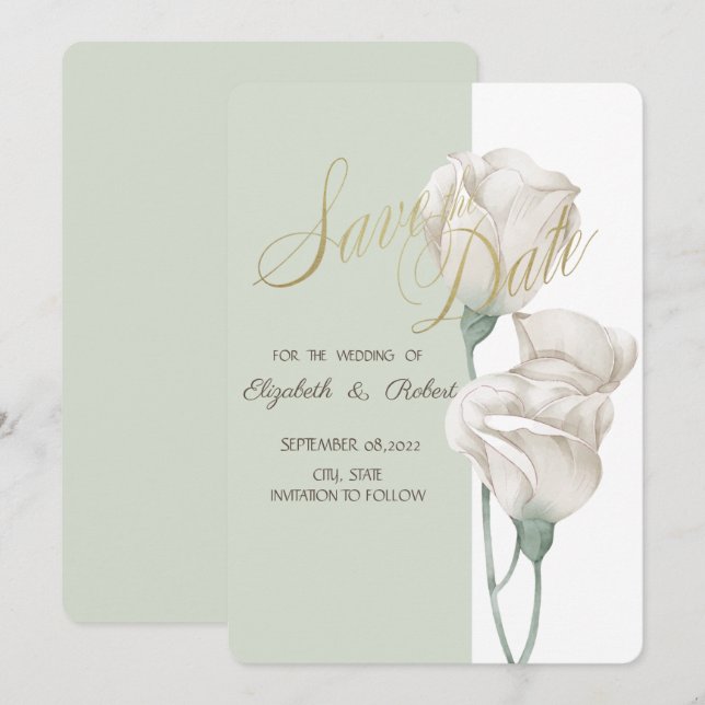 Chic White Flowers Roses Save The Date (Front/Back)