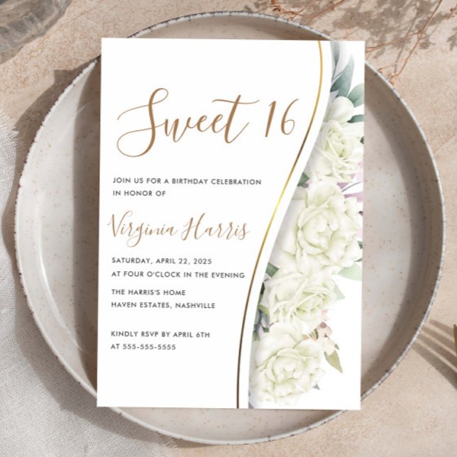 Chic White Flowers Sweet Sixteen 16 Birthday Invitation (Creator Uploaded)