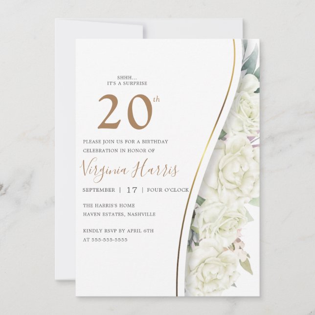 Chic White Flowers Twenty 20th Birthday Invitation (Front)