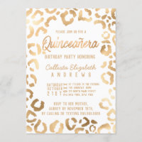 Chic White Gold Cheetah Leopard Quinceañera