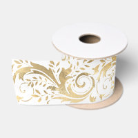Chic White Gold Floral Scroll Modern Pattern