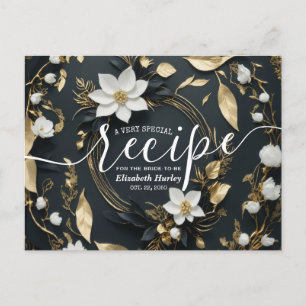 Chic White Gold Floral Wreath Bridal Shower Recipe Invitation Postcard