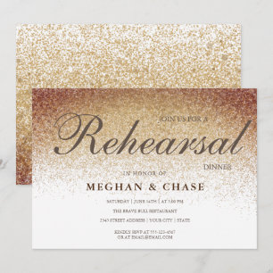 Chic White Gold Glitter Rehearsal Dinner Invitation