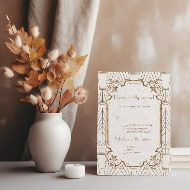 Chic White Gold Great Gatsby Art Deco 1920s RSVP (Creator Uploaded)