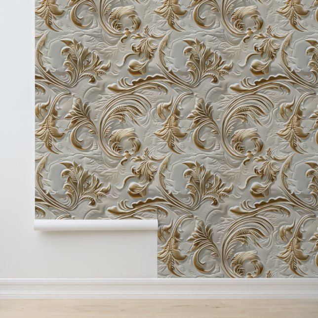Chic white gold tooled leather  wallpaper (Application)