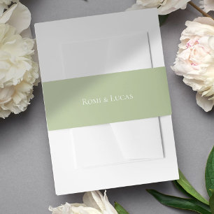 Chic White & Green Couple Names Wedding  Invitation Belly Band