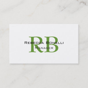 Chic White Green Monogram Manager Business Card