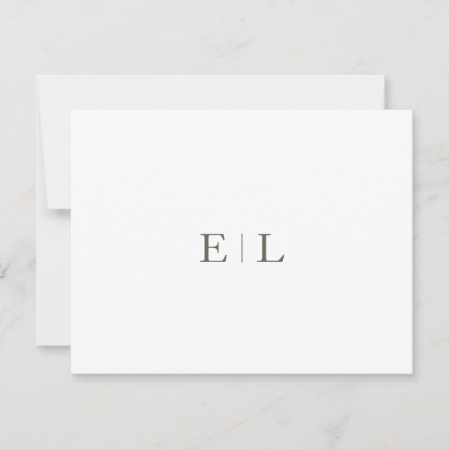 Chic White Green Wedding Monogram Note Card (Front)