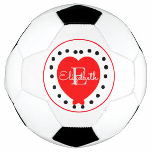 Chic White Grey Initial Letter Monogram Red Heart Soccer Ball