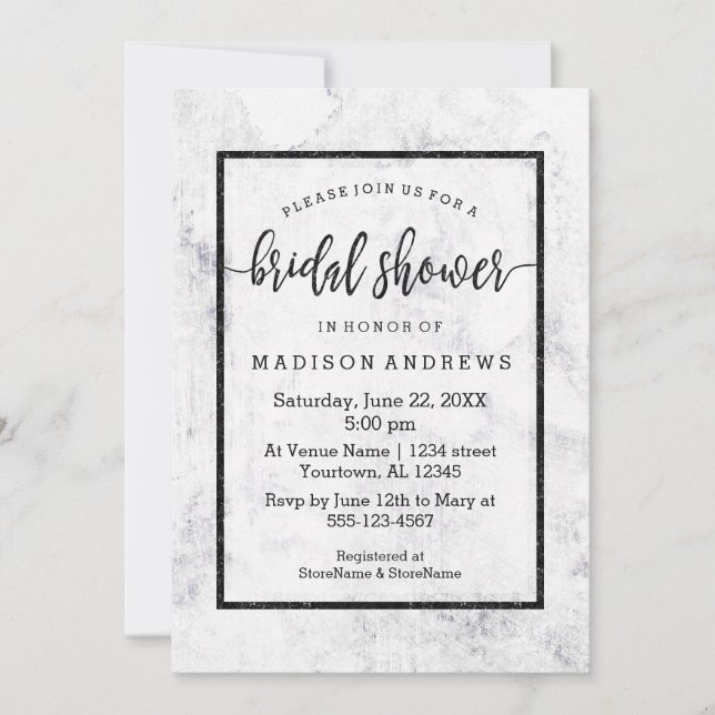 Chic White & Grey Marble Bridal Shower Invitation (Front)