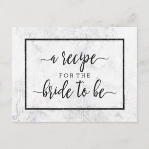 Chic White & Grey Marble Bridal Shower Recipe Card