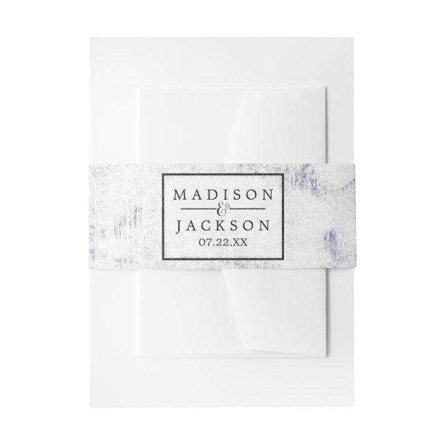 Chic White & Grey Marble Wedding Invitation Invitation Belly Band (Front Example)