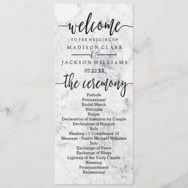 Chic White & Grey Marble Wedding Program Programme (Front)