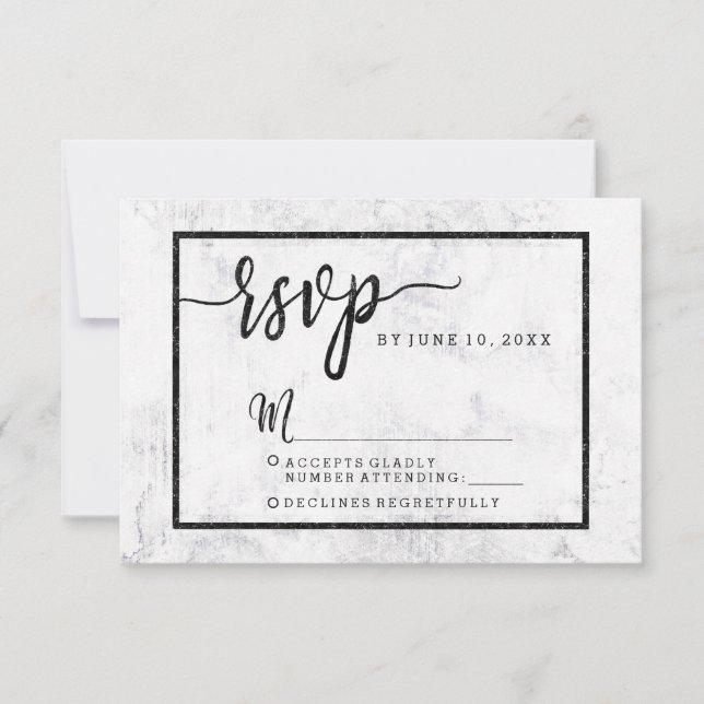 Chic White & Grey Marble Wedding RSVP Response (Front)
