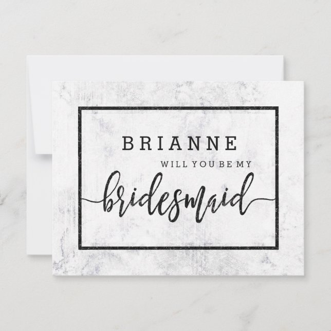 Chic White & Grey Marble Will You Be My Bridesmaid Invitation (Front)