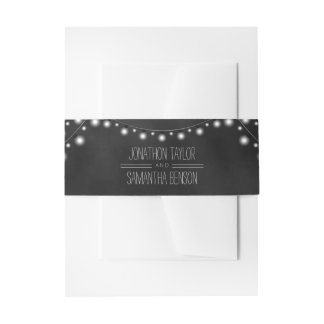 Chic White Hanging String Lights Black Chalkboard Invitation Belly Band