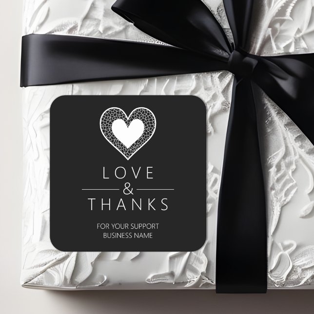 Chic White Heart Lace Effect Love & Thanks Support Square Sticker (Chic White Heart Lace Effect Love & Thanks Supporting Small Business Square Sticker.)