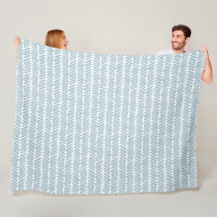 Chic White Heather Blue Abstract Chevron Art Fleece Blanket