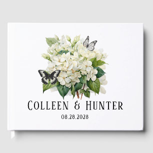 Chic White Hydrangea and Butterfly Wedding Guest Book