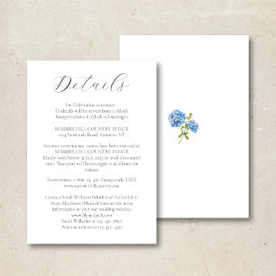 Chic White Hydrangea   Wedding Details Info Card
