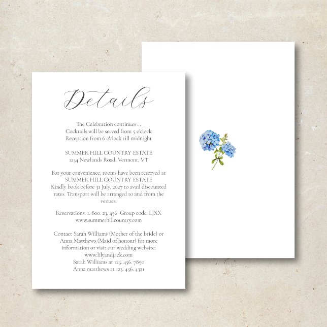 Chic White Hydrangea | Wedding Details Info Card (Creator Uploaded)