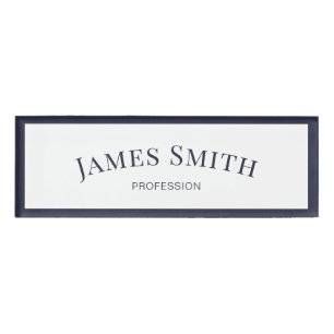 Chic White Indigo Dark Blue Trendy Structural Name Tag