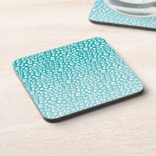 Chic White Leopard Spots on Turquoise Coaster