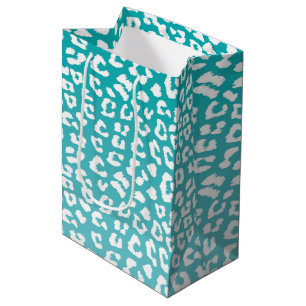 Chic White Leopard Spots on Turquoise Medium Gift Bag
