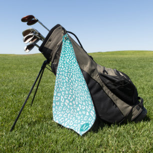 Chic White Leopard Spots on Turquoise Monogram Golf Towel