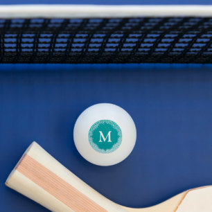 Chic White Leopard Spots on Turquoise Monogram Ping Pong Ball