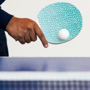 Chic White Leopard Spots on Turquoise Ping Pong Paddle