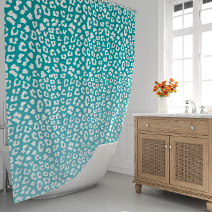 Chic White Leopard Spots on Turquoise Shower Curtain