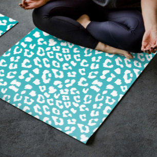 Chic White Leopard Spots on Turquoise Yoga Mat
