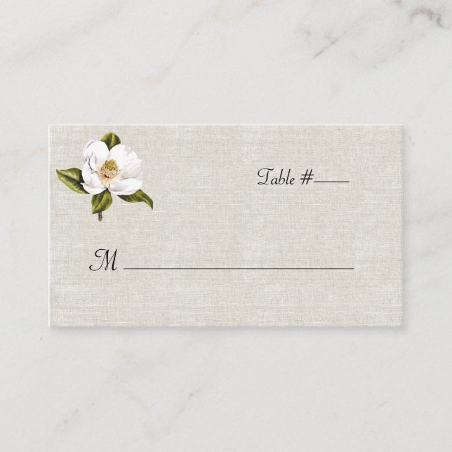 Chic White Magnolia Wedding Escort Card (Front)